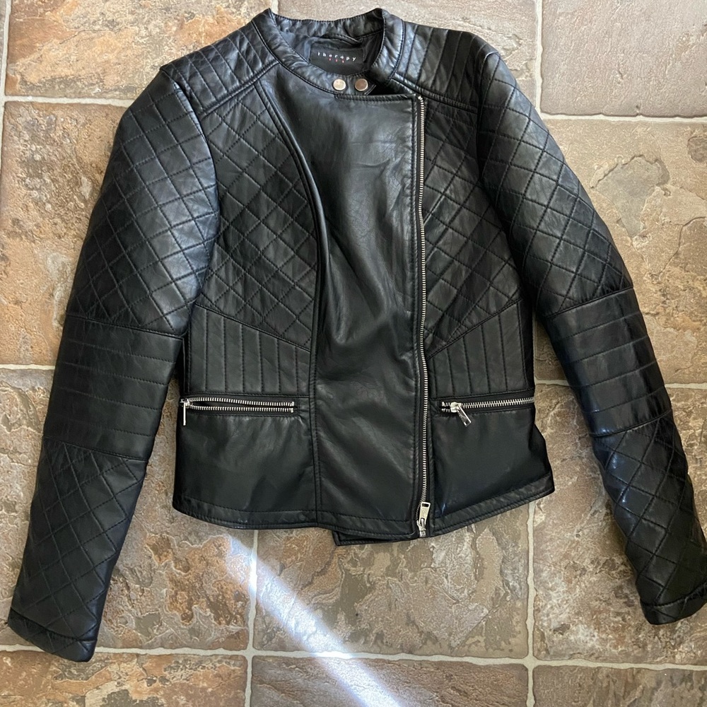 Womens faux leather moto jacket.